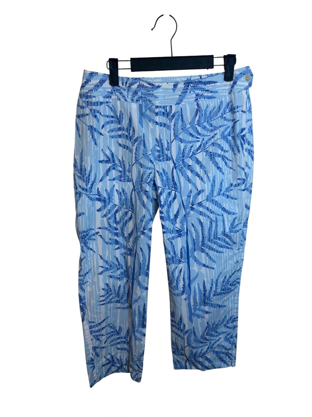 J.McLaughlin Blue Leaf Print Cotton Capris